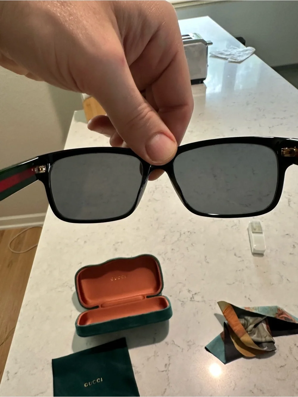 Gucci Women's Black Rectangular Sunglasses with Dark Lenses